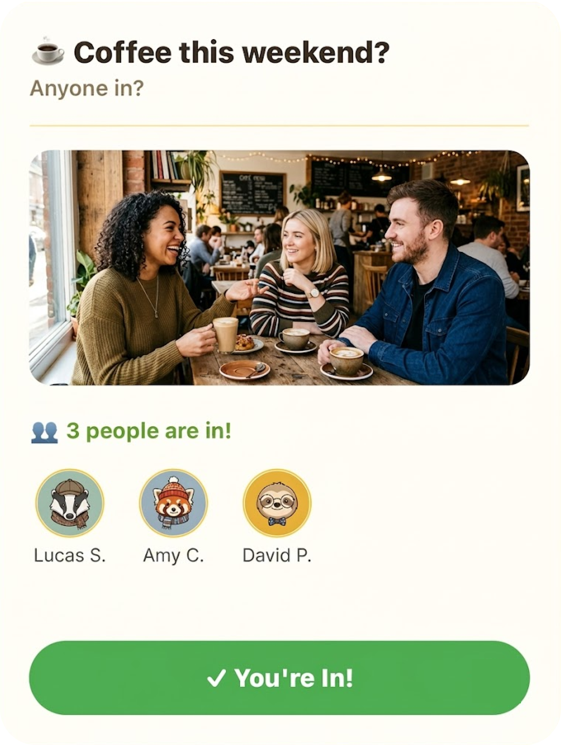 FriendMap meetup suggestion card